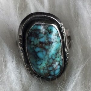 Vintage Signed Turquoise Sterling Silver Ring Sz 7